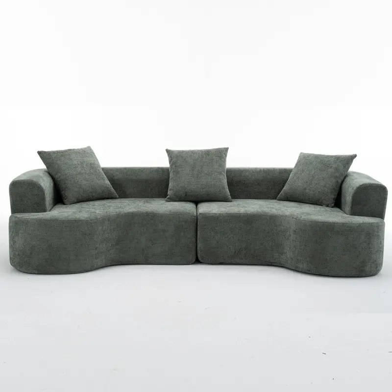 Curved Modern Sofa With Ultra-Smooth Contouring Design And Three Accent Pillows 1