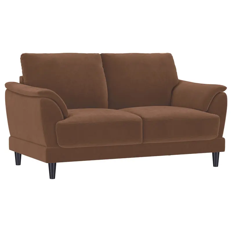Dania Rust Upholstered Crescent Loveseat With Curved Tufted Arms 1