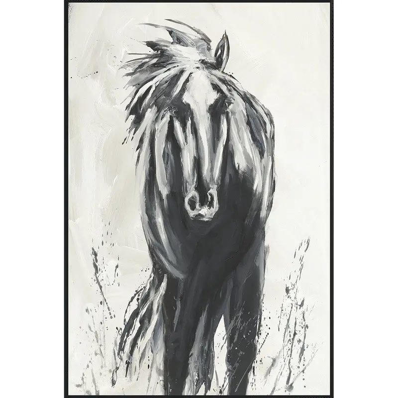 Dark Horse: 48" X 72" Dramatic Abstract Art By Buddy Whitlock – Matte Black Frame 1