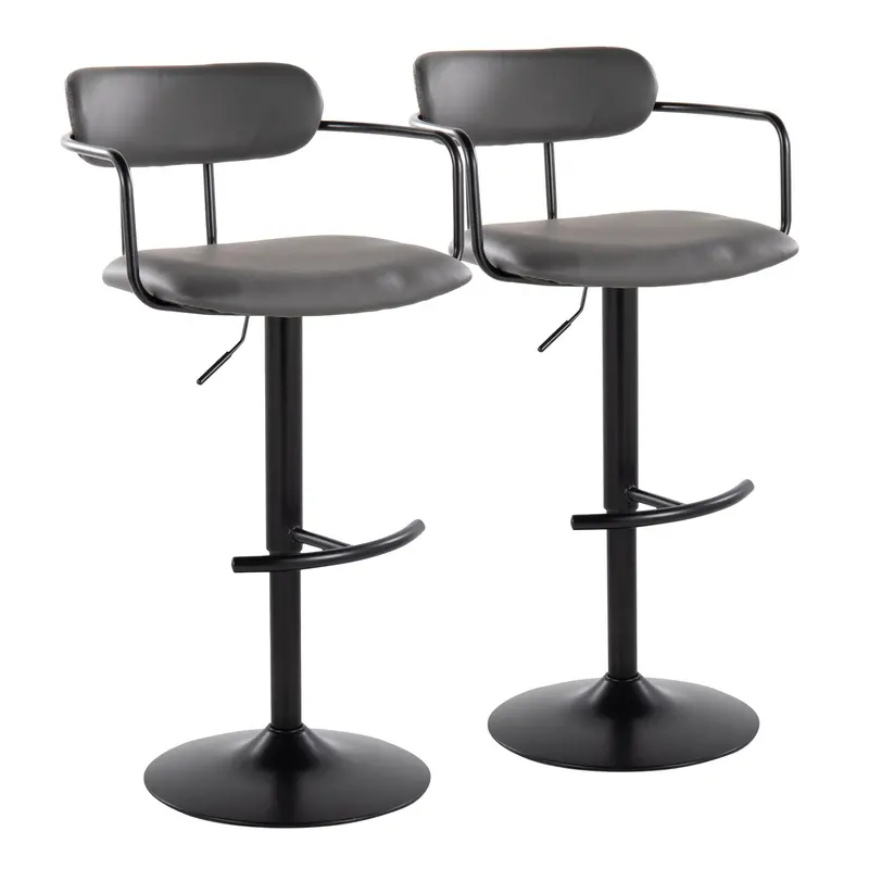 Demi Modern Adjustable Swivel Barstool With Rounded T-Shaped Footrest (2-Pack) 1