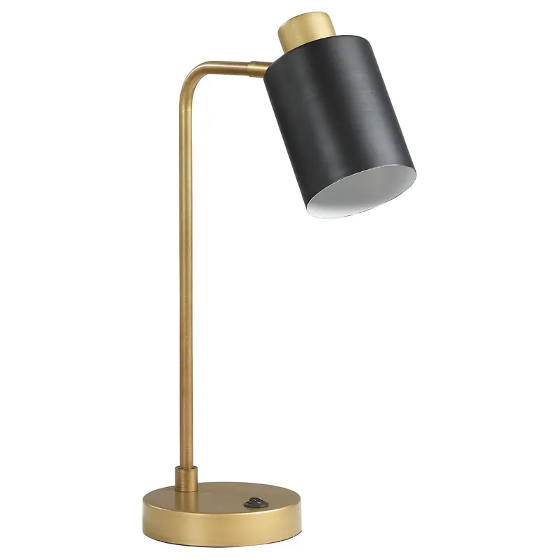 Dharma Adjustable Task Lamp With Fabric Shade – Antique Brass Finish 1