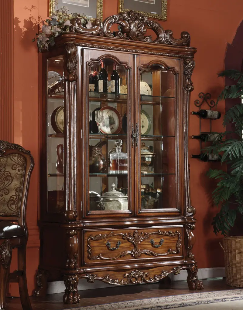Dresden Cherry Oak Curio Cabinet With Display Shelving 1