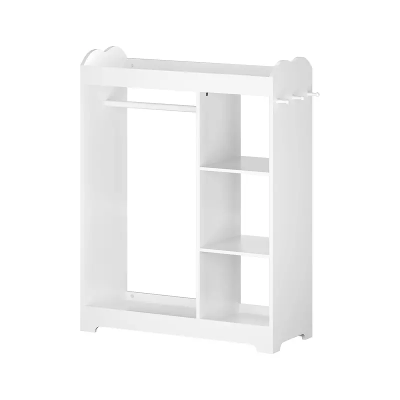 Dress-Up Station With Full-Length Mirror, Hanging Rod, And Multi-Level Shelves – White Closet Alternative 1
