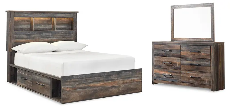 Drystan Full Bookcase Bed With Four Storage Drawers And Mirrored Dresser 1