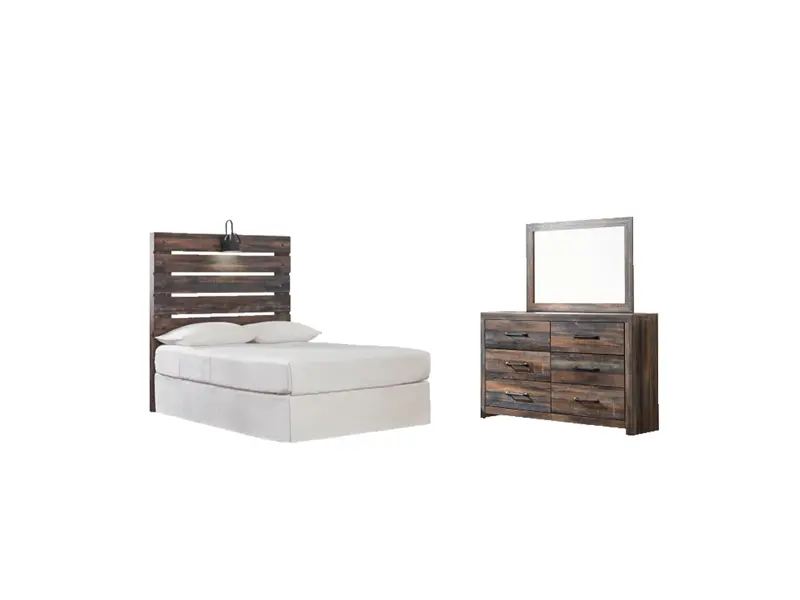Drystan Twin Panel Headboard Bed With Mirror-Finished Dresser 1
