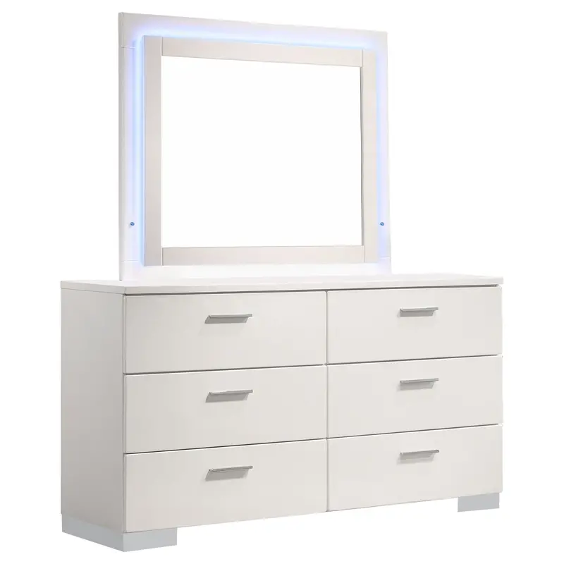 Dulcey Gloss-White 6-Drawer Dresser With Built-In Led Mirror 1