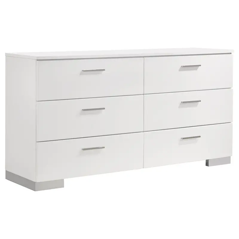 Dulcey Glossy White 6-Drawer Dresser With Decorative Accents 1