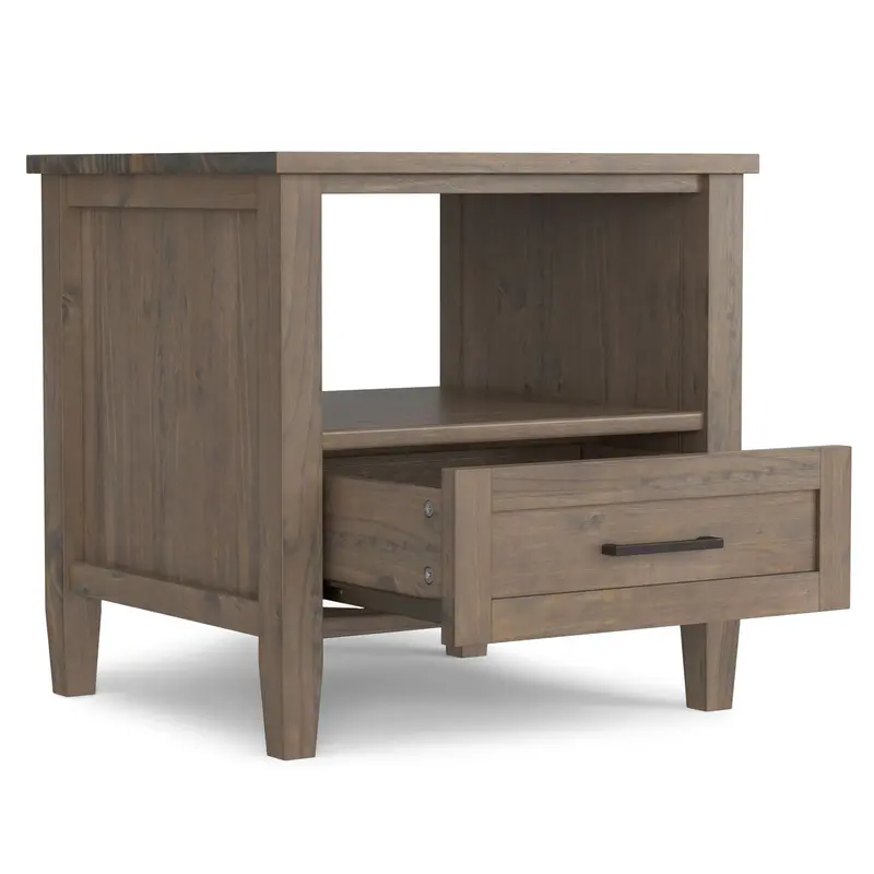 Ela Compact Round End Table – Warm Brown Finish 1