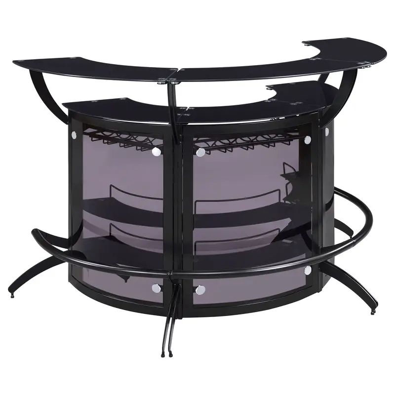 Elaina Black Curved Freestanding Home Bar With 3-Piece Design 1