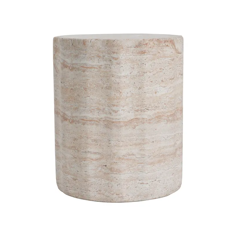 Elegant Beige Travertine-Style Concrete Side Table For Indoor Or Outdoor Settings 1