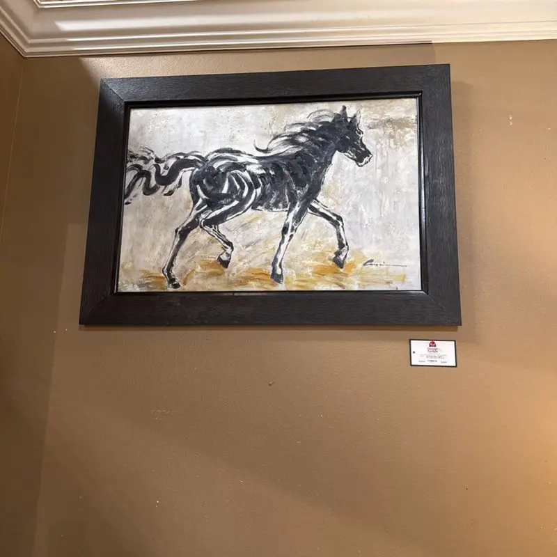 Elegant Black Stallion Canvas Art In Dark Wood Frame 1