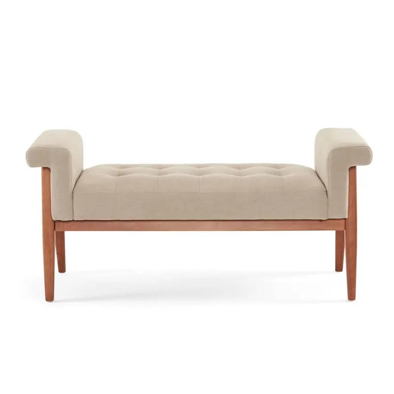 Elegant Tufted Ottoman – Neutral Beige And Brown Upholstery For Versatile Styling 1