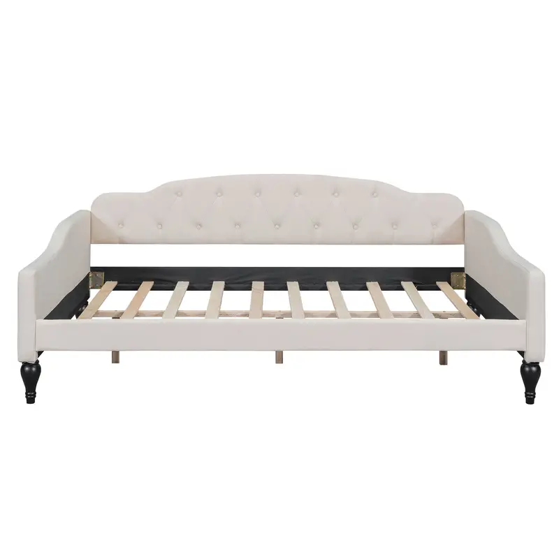 Elegant Tufted Upholstered Daybed With Button-Detail Backrest And Lounge-Ready Comfort 1
