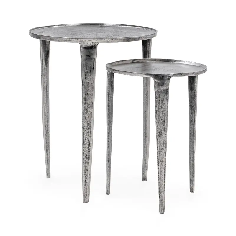 Elinor Nickel-Finished Nesting Accent Tables (Set Of 2) – Space-Saving Stackable Side Tables 1