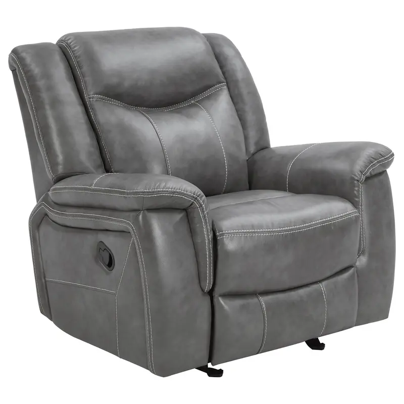 Encino Upholstered Glider Recliner With Padded Arms – Soft Gray Fabric Comfort 1