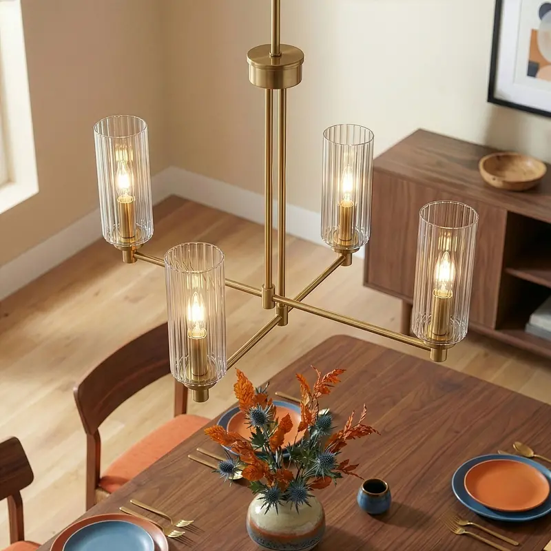 Enigma 4-Light Chandelier – Contemporary Ribbed Glass Design With Gold Accents 1