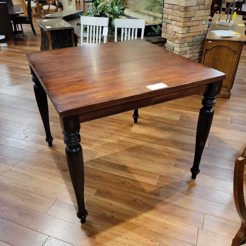 Extendable Brown Wood Dining Table With Black Metal Legs – Includes Leaf Insert 1