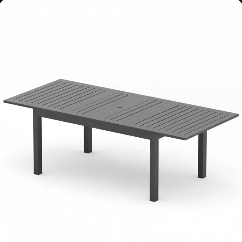 Extendable Gray Outdoor Dining Table With Slatted Rust-Proof Top 1