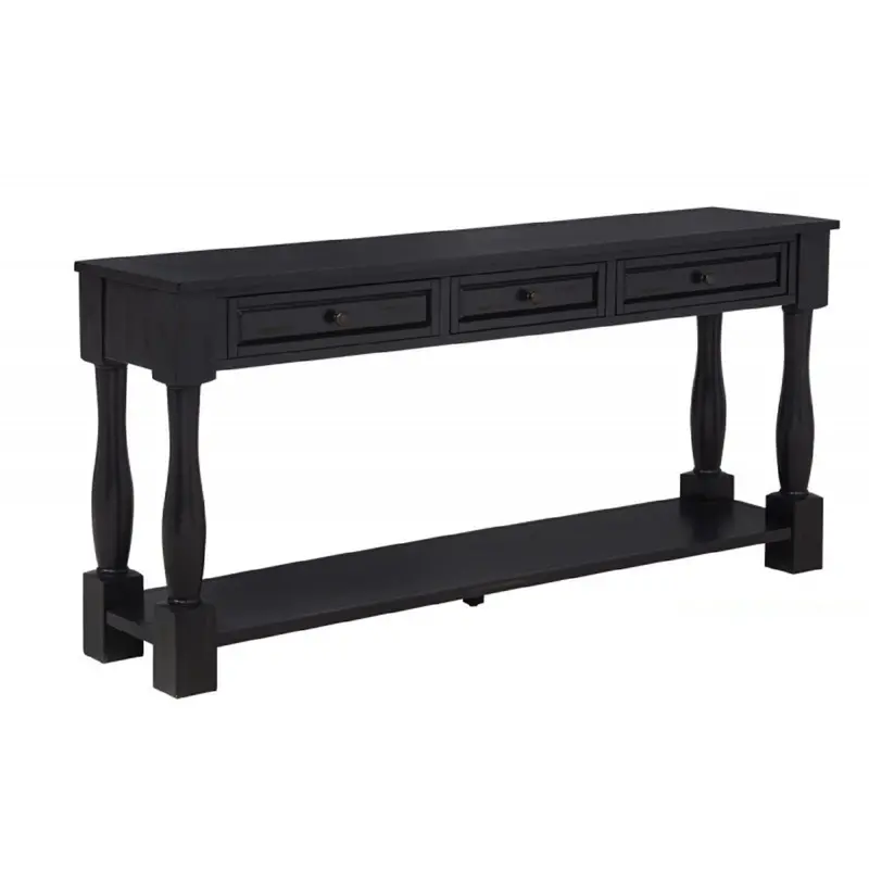 Extended Console Table With Concealed Drawers And Open Shelf Storage 1