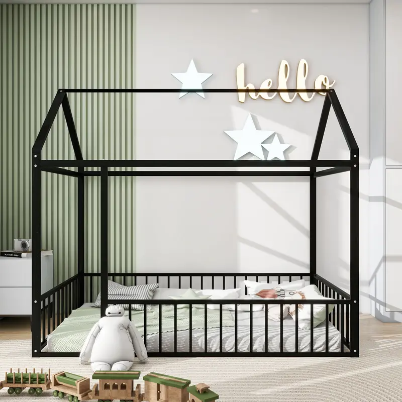 Fenced Metal House Bed Frame With Enclosed Play Space 2