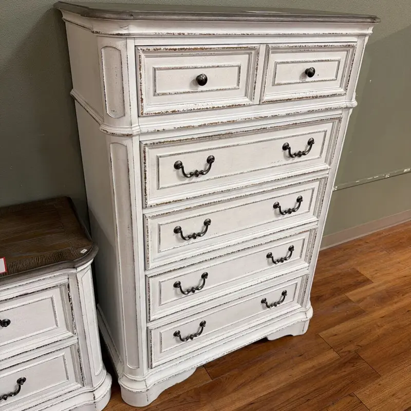 Five-Drawer Rustic White Tallboy Dresser 1