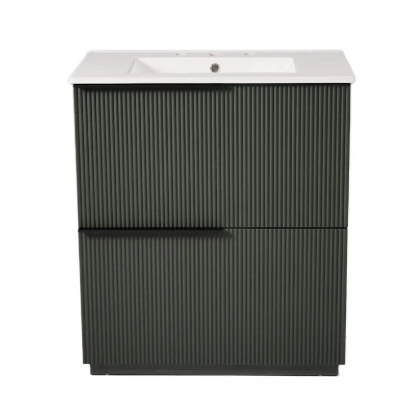 Fluted-Design Bathroom Vanity With Ceramic Sink And Soft-Close Drawer Slides 1