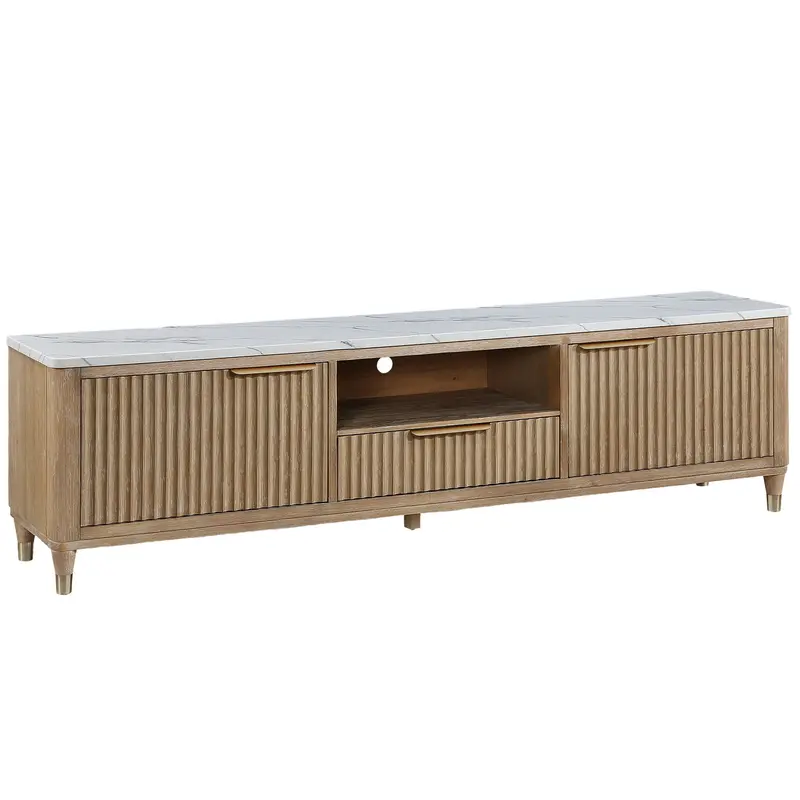 Fluted Tv Stand With Natural Wood And White Accents 1