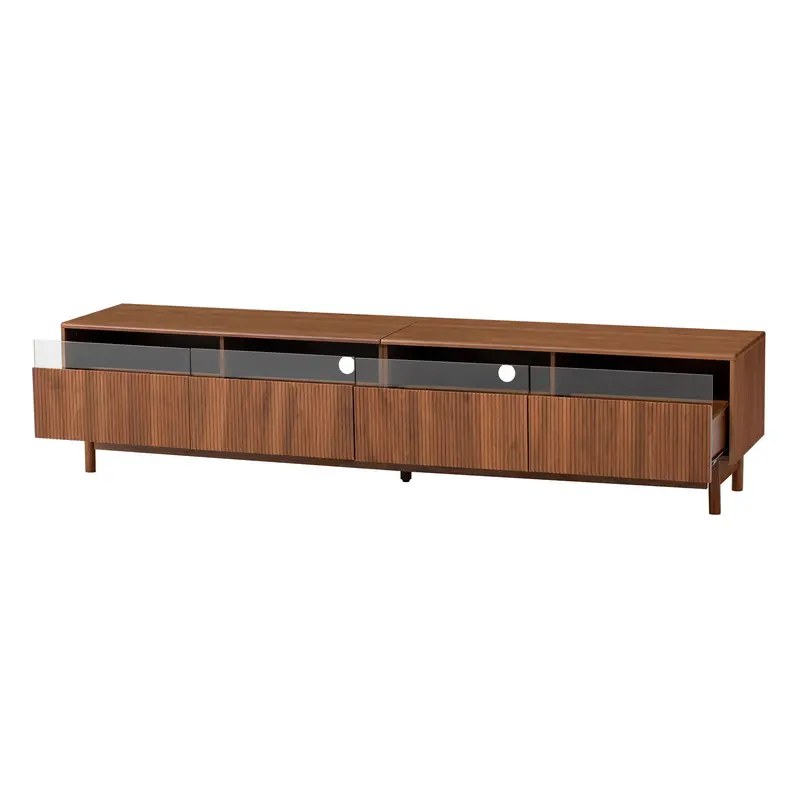 Fluted-Wood Entertainment Center With Soft-Close Drawers – Walnut Media Console 1