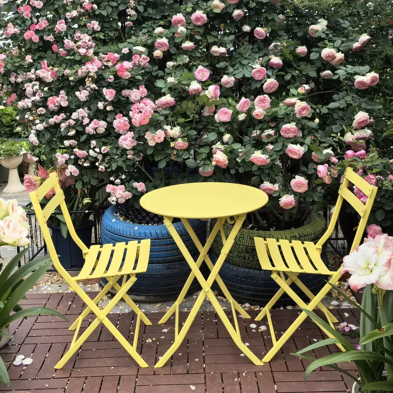 Foldable 3-Piece Patio Bistro Set – Round Table & Matching Chairs 1