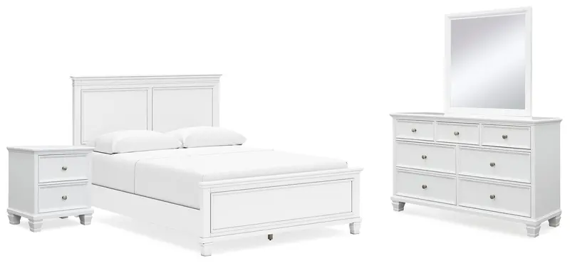 Fortman Queen Panel Bed With Mirrored Dresser And Nightstand 1