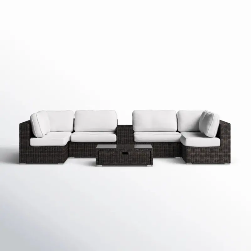 Four-Person Wicker Patio Set – Elegant Tan Cushioned Seating With Tempered Glass Table 4