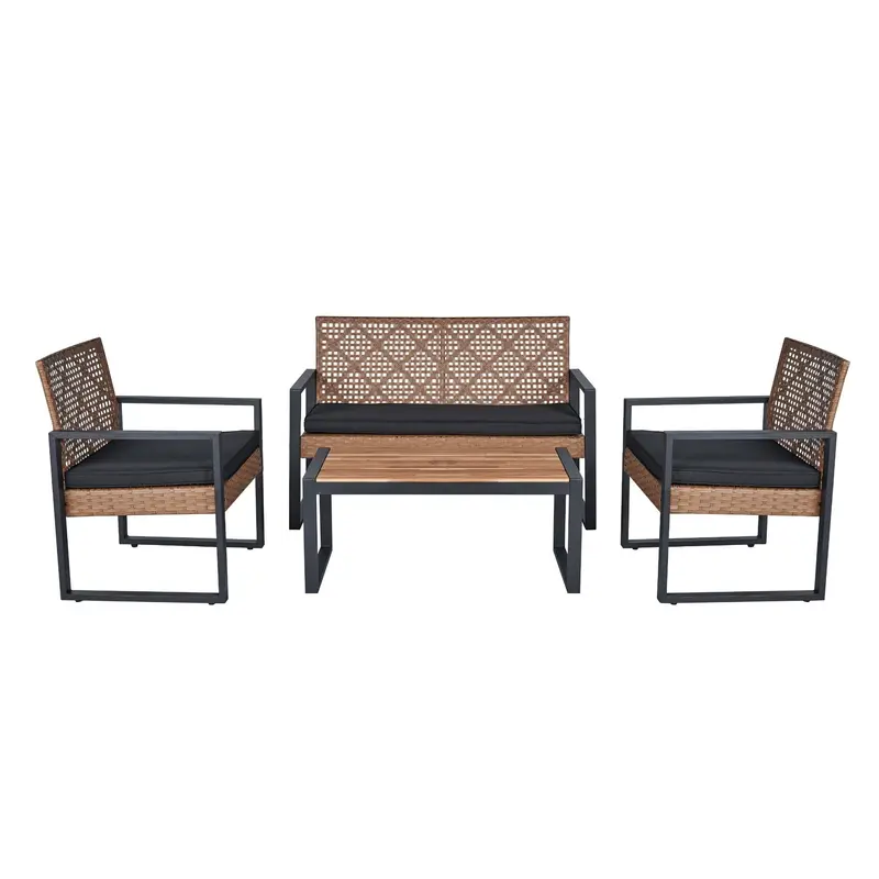 Four-Piece Acacia Wood Patio Set With All-Weather Cushioned Seating 3