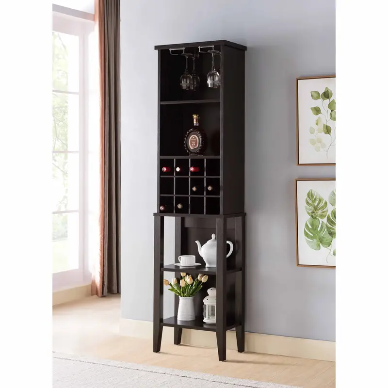 Four-Tier Wooden Wine Rack With Metal Glass Holders In Rich Red Cocoa Finish 1