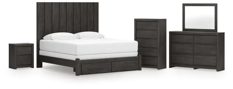 Fraluna King Panel Storage Bedroom Set: Dresser, Mirror, Chest & Nightstand 1