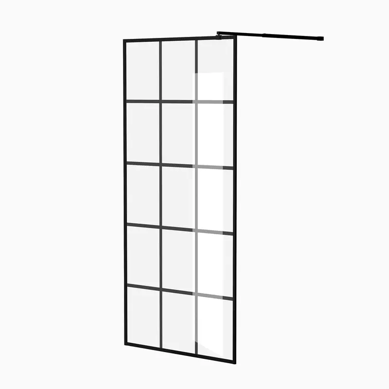 Framed Matte Black Glass Shower Screen: Modern Wet Room Divider 1