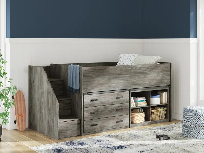 Frandern Twin Loft Bed Featuring Bookcase And Under-Bed Drawer Storage 1