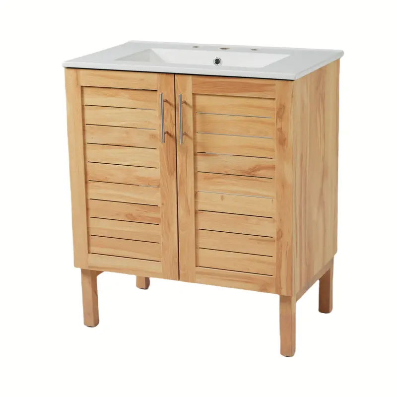 Freestanding Bathroom Vanity With Ceramic Sink – Antique Natural And Brown Wood Tone 1