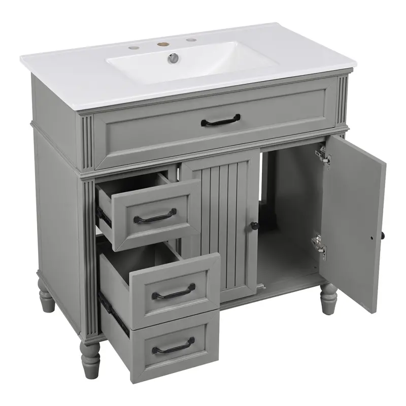 Freestanding Bathroom Vanity With Sink, Cabinet Base, And Multi-Compartment Drawers 2