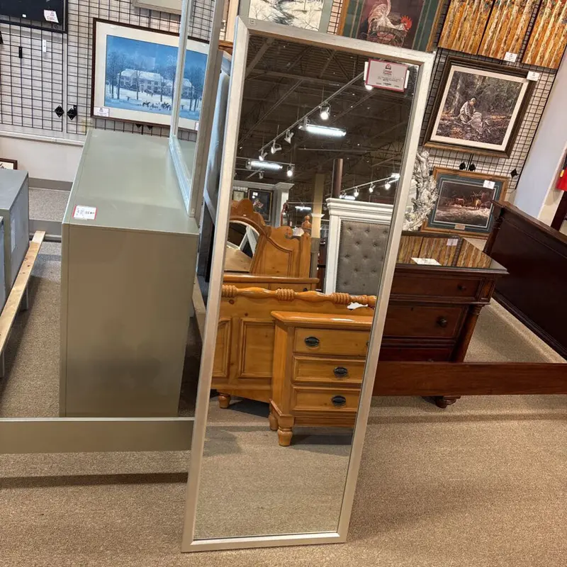 Freestanding Grey Wood-Framed Floor Mirror – Full-Length Decorative Mirror 1
