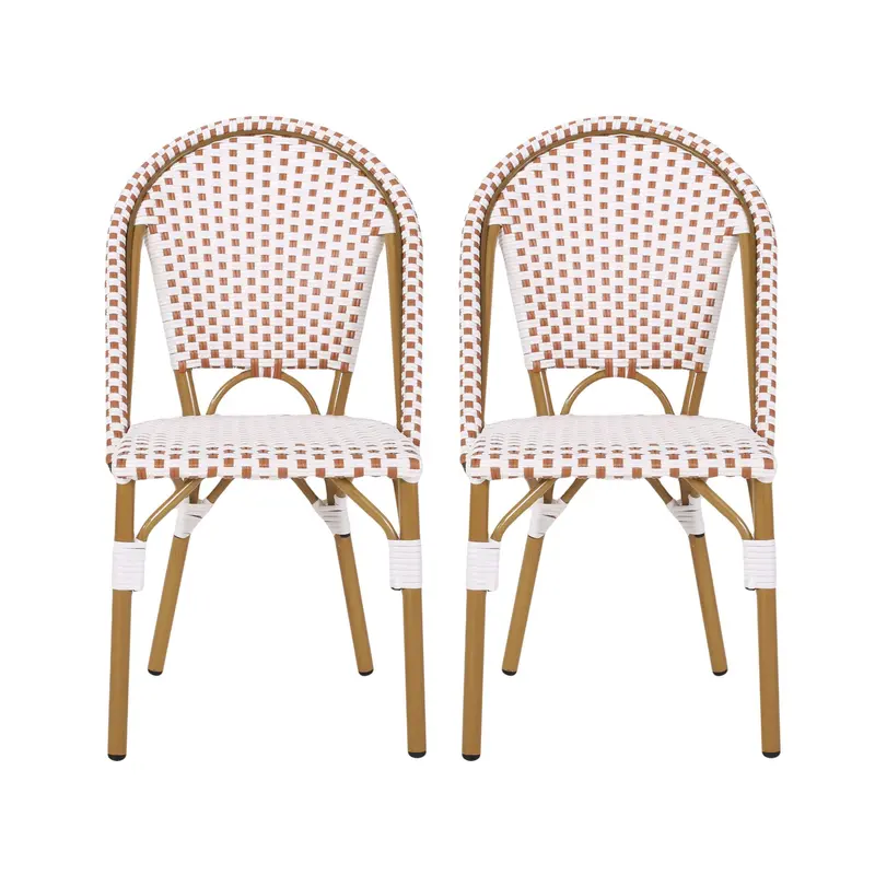 French-Style Outdoor Bistro Chairs: Rattan & Aluminum Set 1