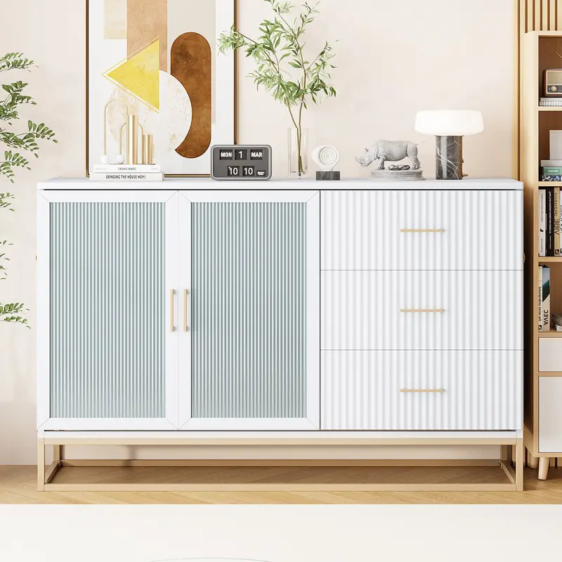 Frosted Glass Murphy Bed With Decorative Fake Drawers And Slim Metal Legs 1