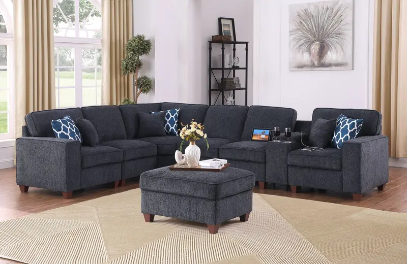 Gina Black Sectional Sofa Featuring Modular Ottoman 1
