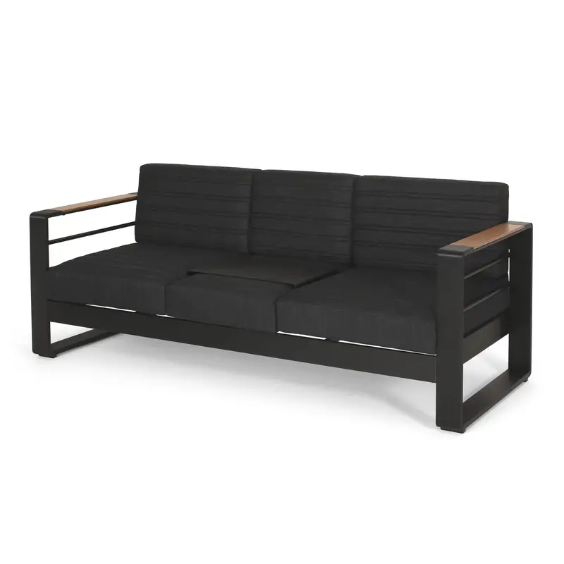 Giovanna 3-Seater Outdoor Sofa – Aluminum Frame, Black Weatherproof Cushions 1