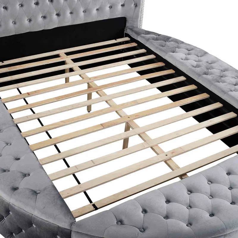 Glam Tufted Round Wingback Bed With Usb Ports & Underbed Storage 1