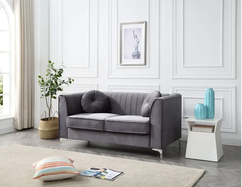 Glamorous Microsuede Loveseat With Metallic Accents 1
