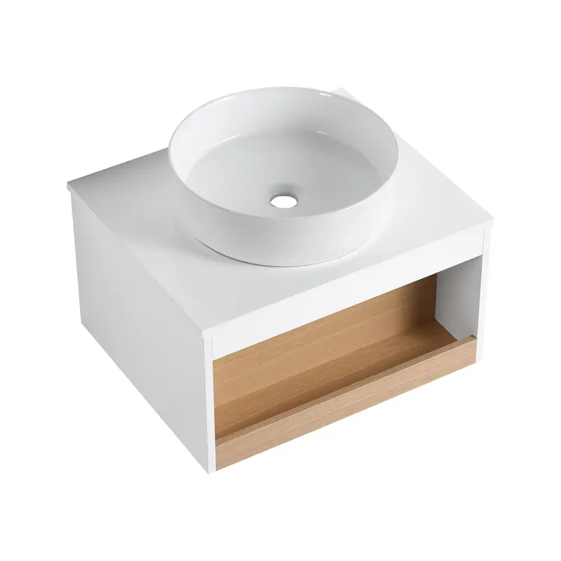 Glossy Round Vessel Sink Floating Bathroom Vanity, Wall-Hung Style 1
