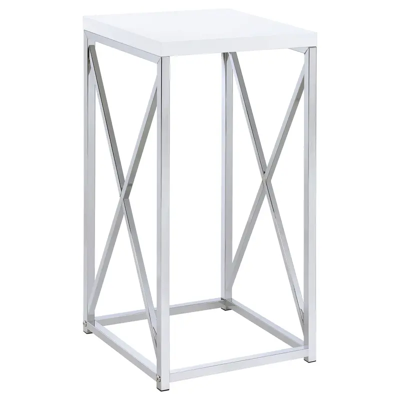 Glossy White Accent Table With Decorative Details 1