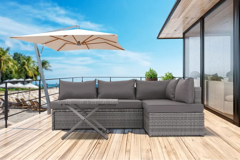 Gray Patio Sofa With All-Weather Cushions – Outdoor Living Essential 1