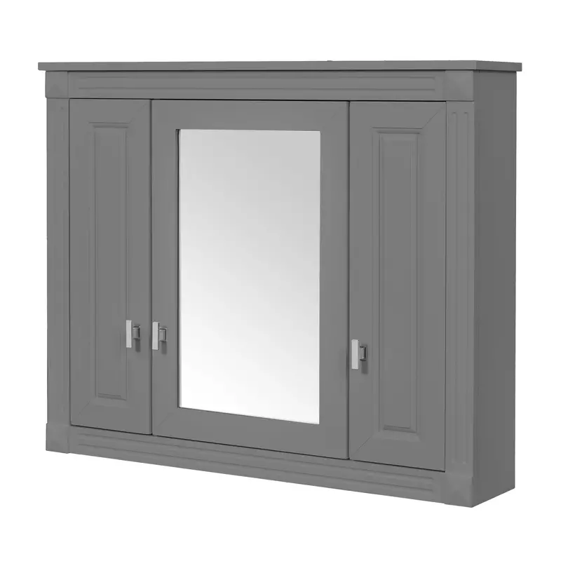 Gray Rectangular Wall-Mounted Bathroom Cabinet With Mirror And Four Shelves 1