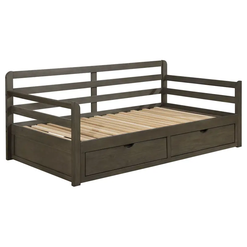 Gray Twin Long Daybed With Dual Storage Drawers And Pull-Out Trundle 1